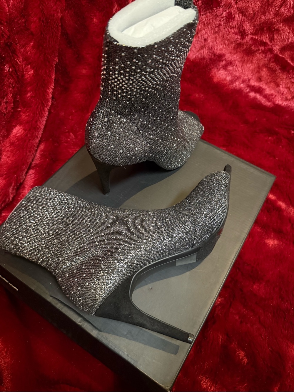 INC International Concepts Black Sparkle Pointed Toe Stiletto Ankle Boots